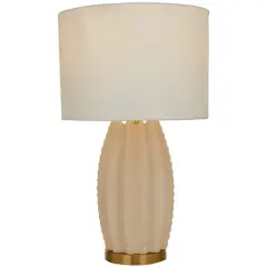 CosmoLiving by Cosmopolitan Cream Ceramic Gourd Style Base Table Lamp with Drum Shade 15" x 15" x 24"