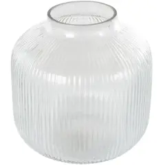 11" Clear Glass Short Round Ribbed Decorative Vase