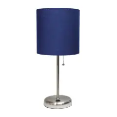 Creekwood Home 19.5" Oslo USB Port Table Lamp Brushed Steel/Navy Blue Shade