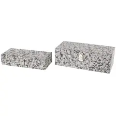 Gray Fabric Handmade Storage Decorative Box with Bronze Latches Set