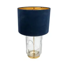 Hello Honey&reg; 25" Clear and Navy Embossed Blown Glass Table Lamp with Velvet Shade