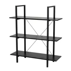 Glitzhome&reg; 41.5" Black Modern Industry 3-Tier Bookcase