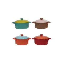 Hello Honey 4-Piece Stoneware two-tone Baker with Lid, Multicolor