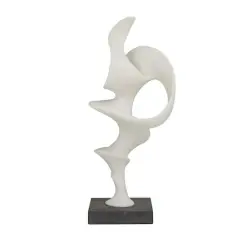 20" White Polystone Abstract Sculpture with Black Base