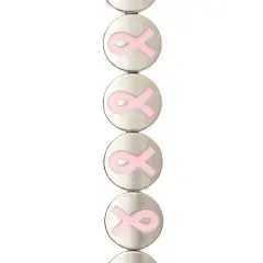 Pink Ribbon Metal Lentil Beads, 14mm by Bead Landing&trade;