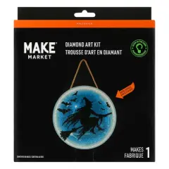 8" Glow-in-the-Dark Witch on Broom Stick Round Wood Plaque Diamond Art Kit by Make Market&reg;
