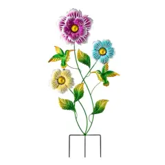 Glitzhome&reg; 34" Flowers & Hummingbirds Garden Stake