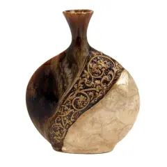 Brown Ceramic Traditional Vase, 14" x 11" x 3"