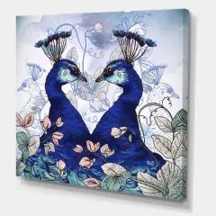 Designart - Two Blue Peacocks With Wildflowers - Traditional Canvas Wall Art Print