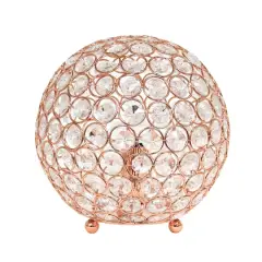 Lalia Home 8" Medium Metal Crystal Round Orb Table Lamp Rose Gold