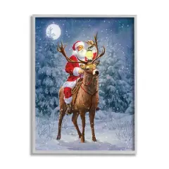 Stupell Industries Santa Riding Reindeer Landscape Framed Giclee Art Gray