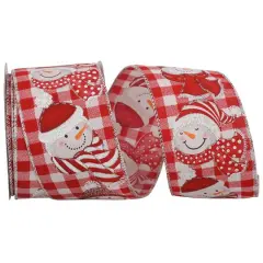 JAM Paper 2.5" x 10yd. Red & White Happy Snowman Gingham Wired Ribbon