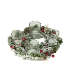 10" Frosted Berries & Branches Votive Candle Holder