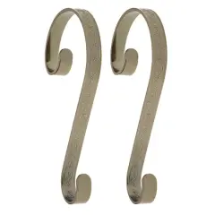 Haute Decor Stocking Scroll&reg; Holly Embossed Antique Brass Stocking Holders, 2ct.
