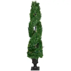 4.5ft. Pre-Lit Artificial Cedar Double Spiral Topiary Tree in Urn Style Pot, Clear Lights