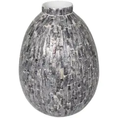 12" Gray Mother of Pearl Handmade Mosaic Inspired Vase