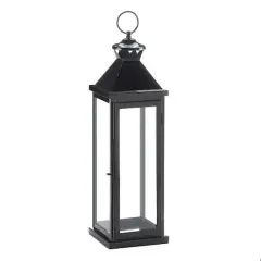 20.5" Glossy Black Iron & Glass Lantern