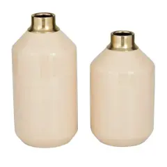 Set of 2" Cream Metal Modern Vase, 10" x 5" x 5"