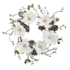 24" Snowed Magnolia & Pinecone Wreath