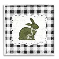 Stupell Industries Festive Easter Bunny Ribbon Spring Plaid Pattern Framed Giclee Art White