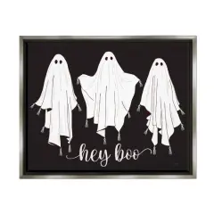 Stupell Industries Hey Boo Three Ghosts Framed Floater Canvas Wall Art Gray