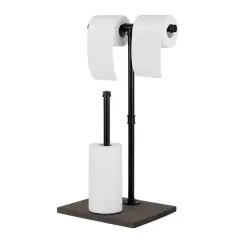 NEX&trade; Freestanding Iron Pipe Toilet Paper Holder with Solid Wood Base Black