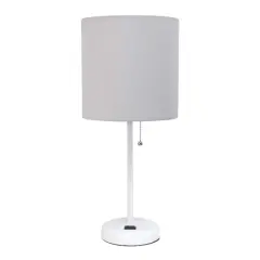 Creekwood Home Oslo 19.5" Power Outlet Table Lamp White Base/Gray Shade