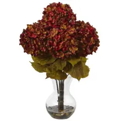 18'' Rust Hydrangea Arrangement in Glass Vase