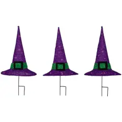14" LED Lighted Purple Witches Hat Outdoor Halloween Pathway Markers, 3ct.