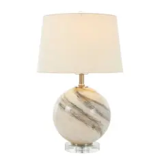 2ft. Beige Glass Round Accent Lamp with Marble Inspired Design & Gold Accents