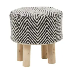Black Wood Bohemian Stool, 16" x 16" x 17"
