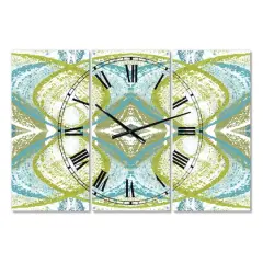 Designart Green Vision Oversized Mid-Century 3 Panel Wall Clock
