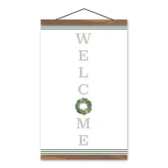 Welcome Wreath Teak Hanging Canvas
