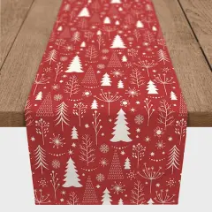 90" Winter Tree Pattern Red Poly Twill Table Runner