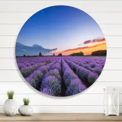 Designart - Sunrise & Dramatic Clouds Over Lavender Field I - Farmhouse Metal Circle Wall Art