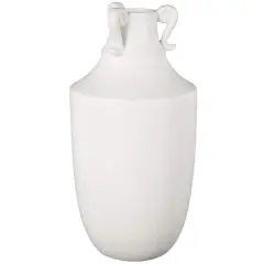 15.75" White Ceramic Sleek Amphora Vase with Scroll Handles