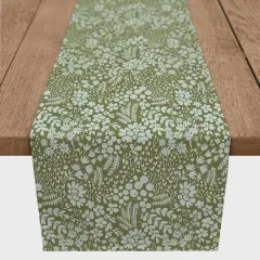 90" Dainty Floral Cotton Twill Table Runner Green
