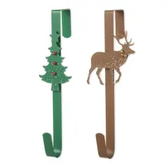 Glitzhome&reg; 14" Christmas Metal Tree & Reindeer Wreath Hanger Set