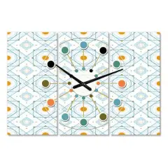 Designart 'Retro Minimal Patttern In Orange And Bluye Oversized Mid-Century Modern Multipanel Wall Clock