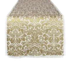 Gold Damask Print Jute Table Runner 14" x 108"