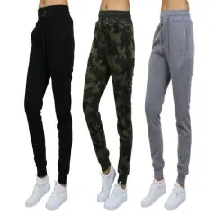 Galaxy by Harvic Women's Relaxed Fit Fleece-Lined Jogger Sweatpants 3 Pack Black/Woodland/Heather Gray