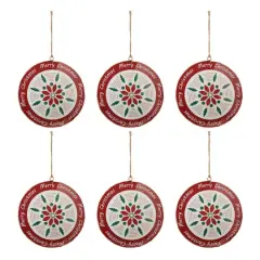 6" Merry Christmas Snowflake Metal Disc Ornaments, 6ct.