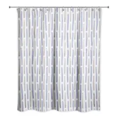 74" Hand Drawn Lines Shower Curtain Gray and Blue