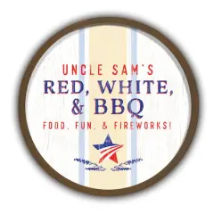 Red White & BBQ Round Brown Framed Print