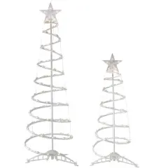 2 Pack Pre-Lit White Outdoor Spiral Cone Christmas Trees