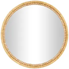 24" Brown Bamboo Wrapped Wall Mirror with Beaded Frame D&eacute;cor