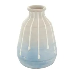 10" Blue & Gray Ceramic Abstract Ombre Drip Vase