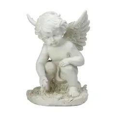12" Ivory Sitting Cherub Angel Garden Statue