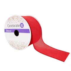 2.5" x 25ft. Faux Linen Wired Ribbon by Celebrate It&reg; Red