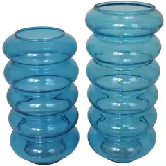 Blue Bubble Glass Vase Set
